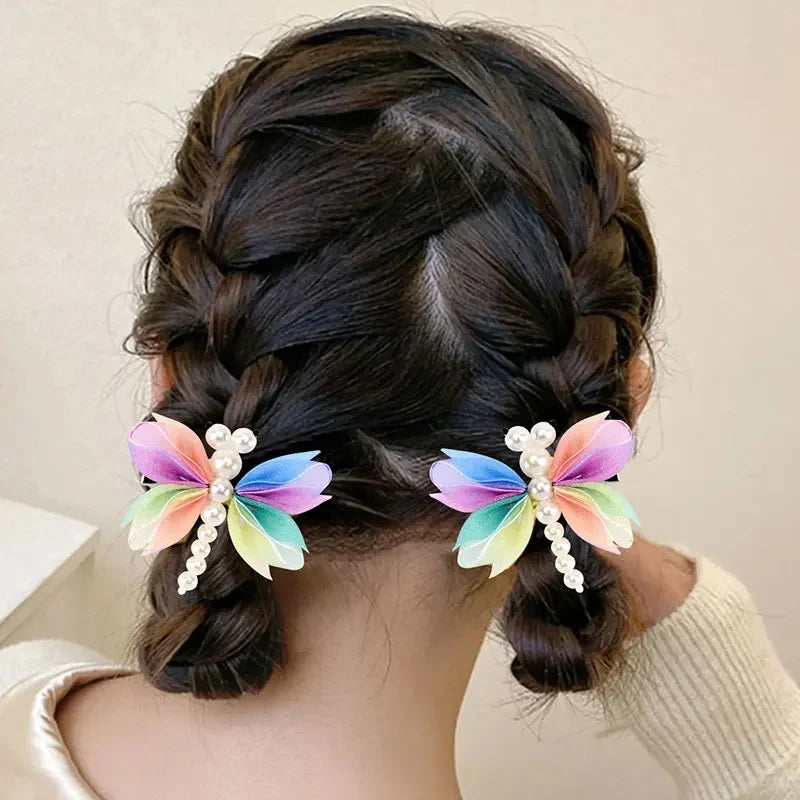 2Pcs Cute Pearl Butterfly Hair Clips