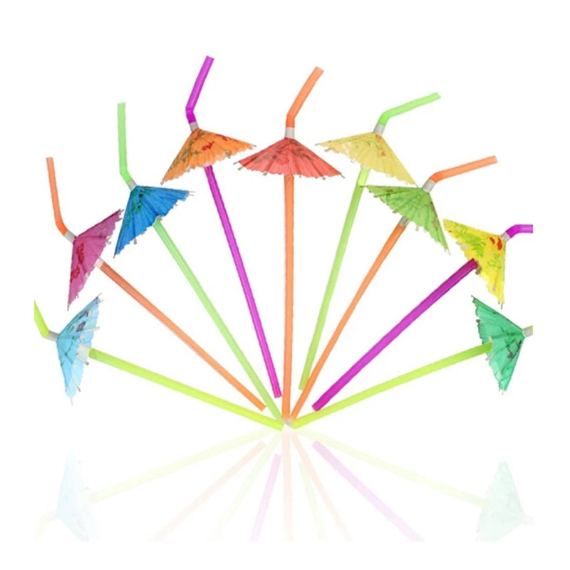 50pcs Tropical Umbrella  Cocktail Straws Birthday Party Decor