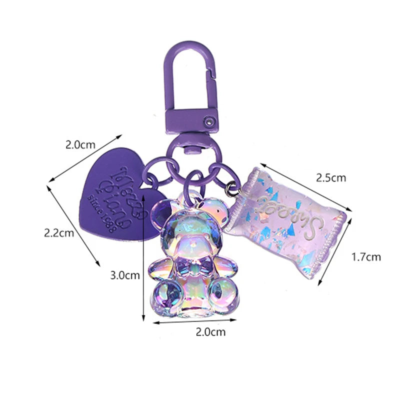 Cartoon Bling Heart Bear Animal Candy Keychain Key Ring