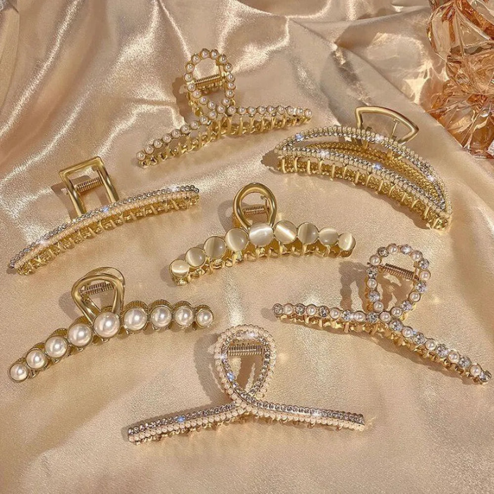 Shiny Rhinestone Crystal Opal Pearl Hair Claw Clips