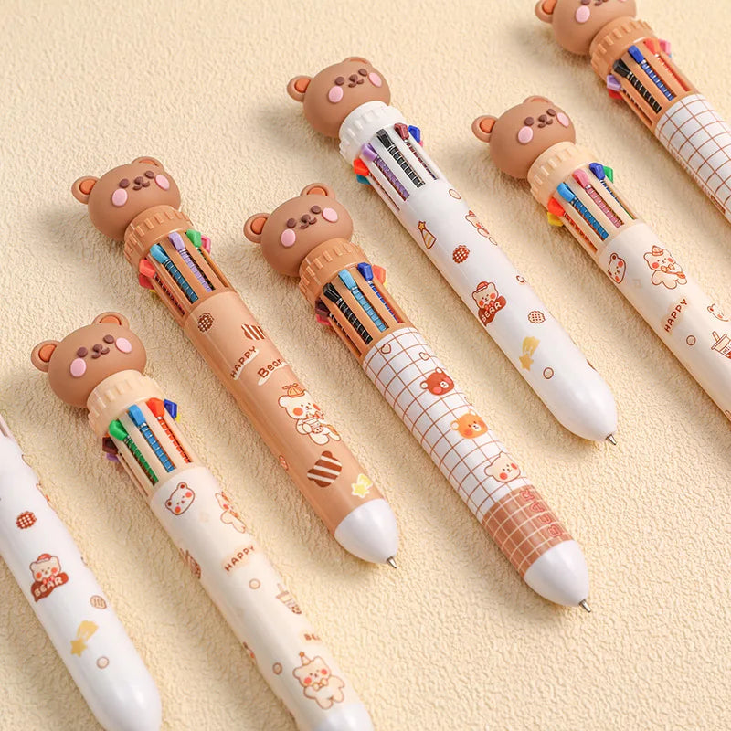 10 Colors Ballpoint Pen Cartoon Bear 0.5mm Colorful Ink Gel