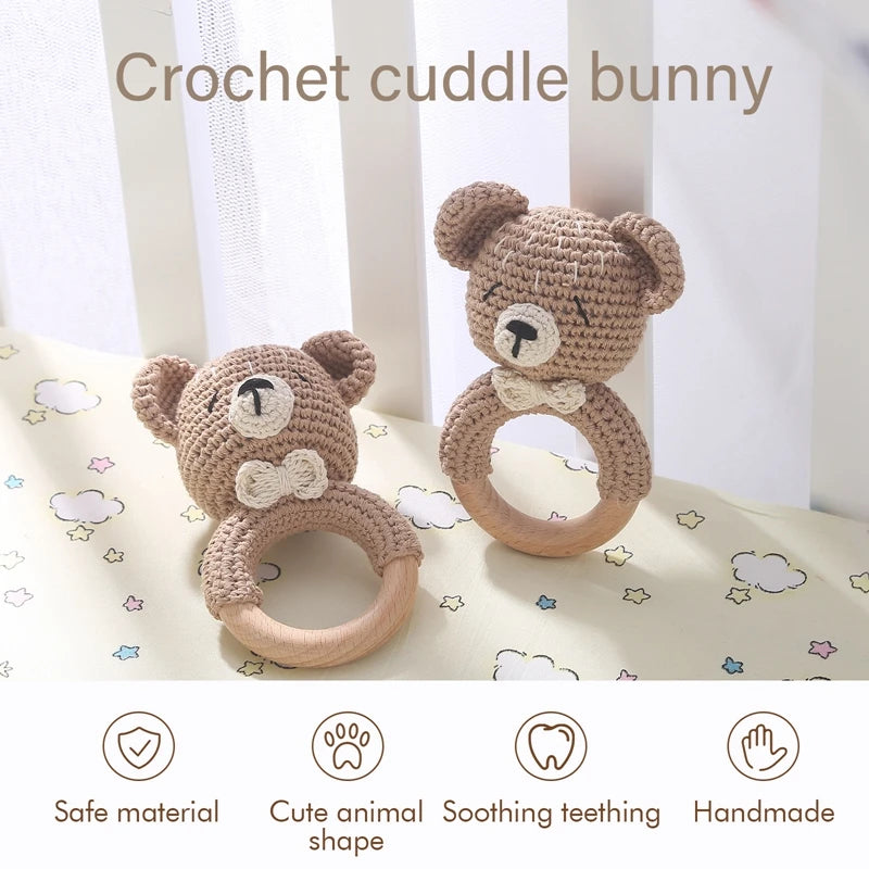 1PC Crochet Animal Bear Rattle Toy