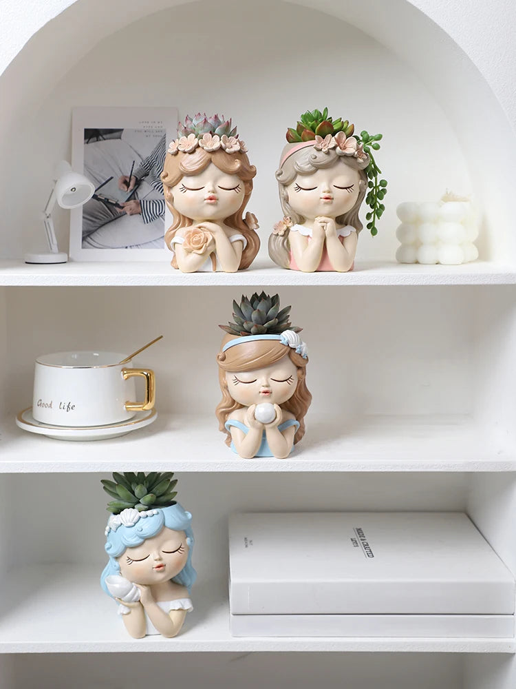 Cute Girl Planter for Succulents Plants Resin Flower Pot