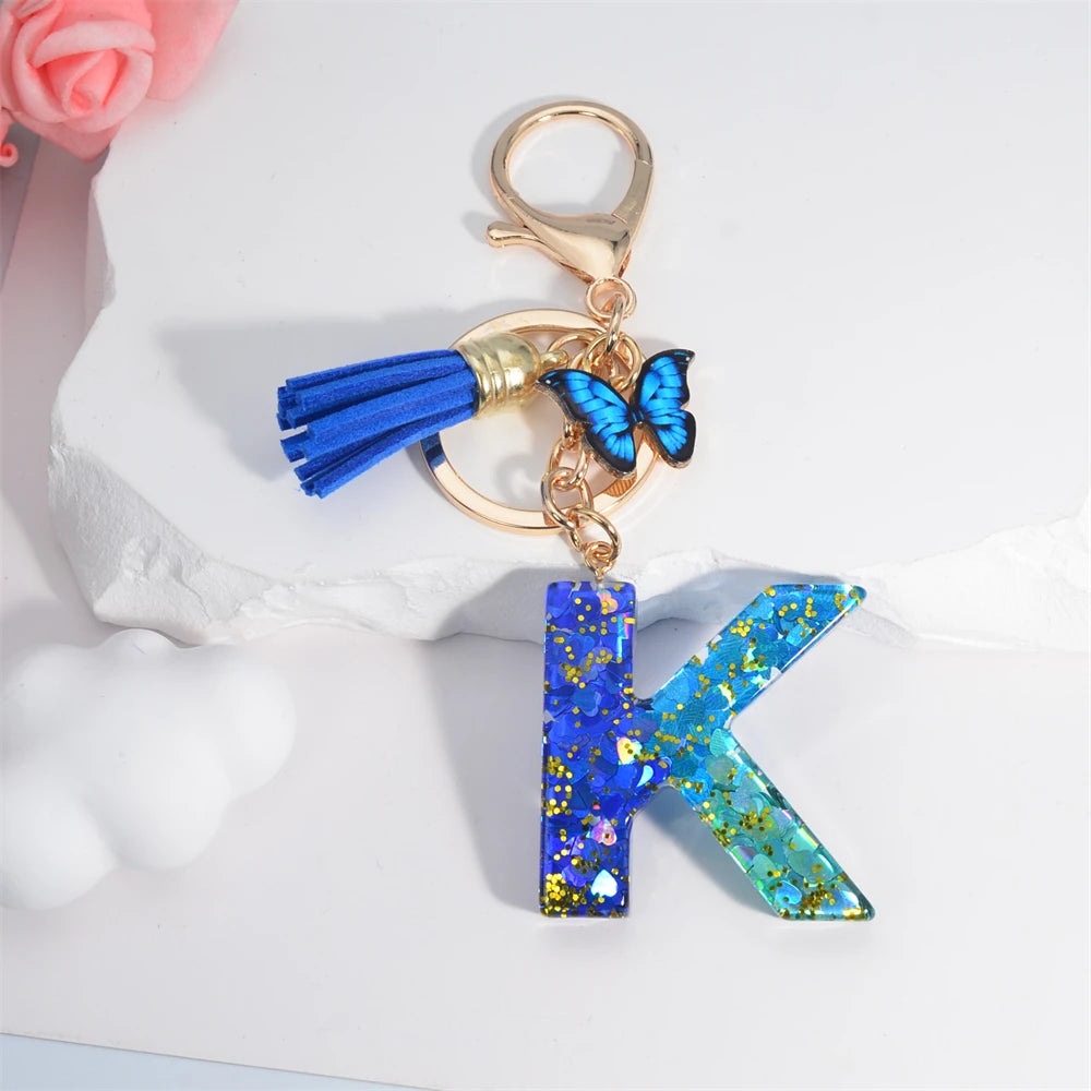 Sea Blue A To Z 26 Letter Keychain Women Wallet Charms