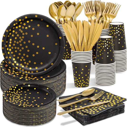 Black and Gold Party Supplies Tableware