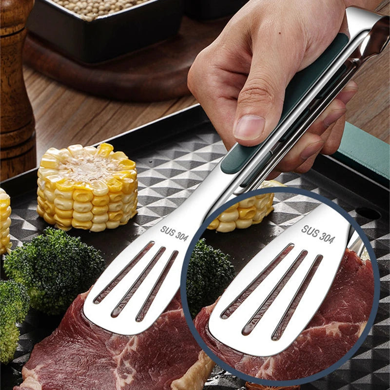 1pc Non Slip Stainless Steel Food Tongs