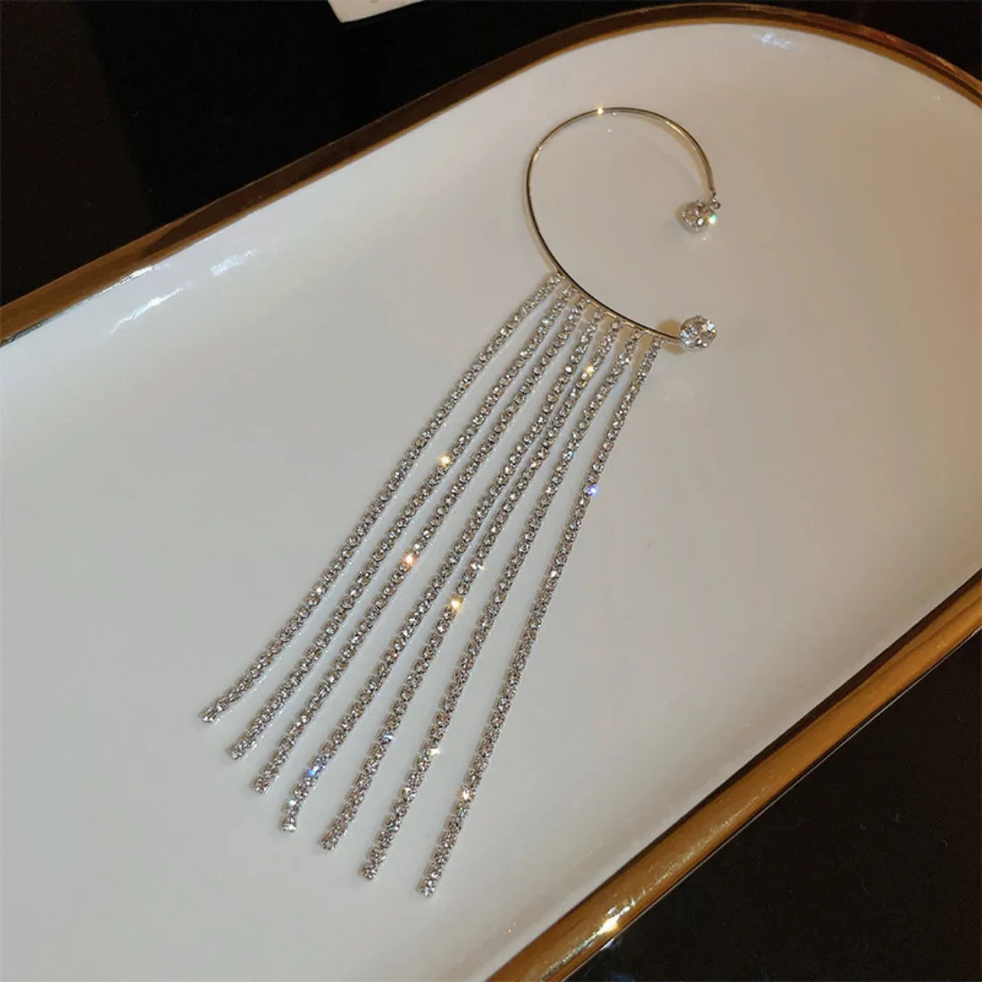 Long Tassel Crystal Chain Ear Cuff Clip