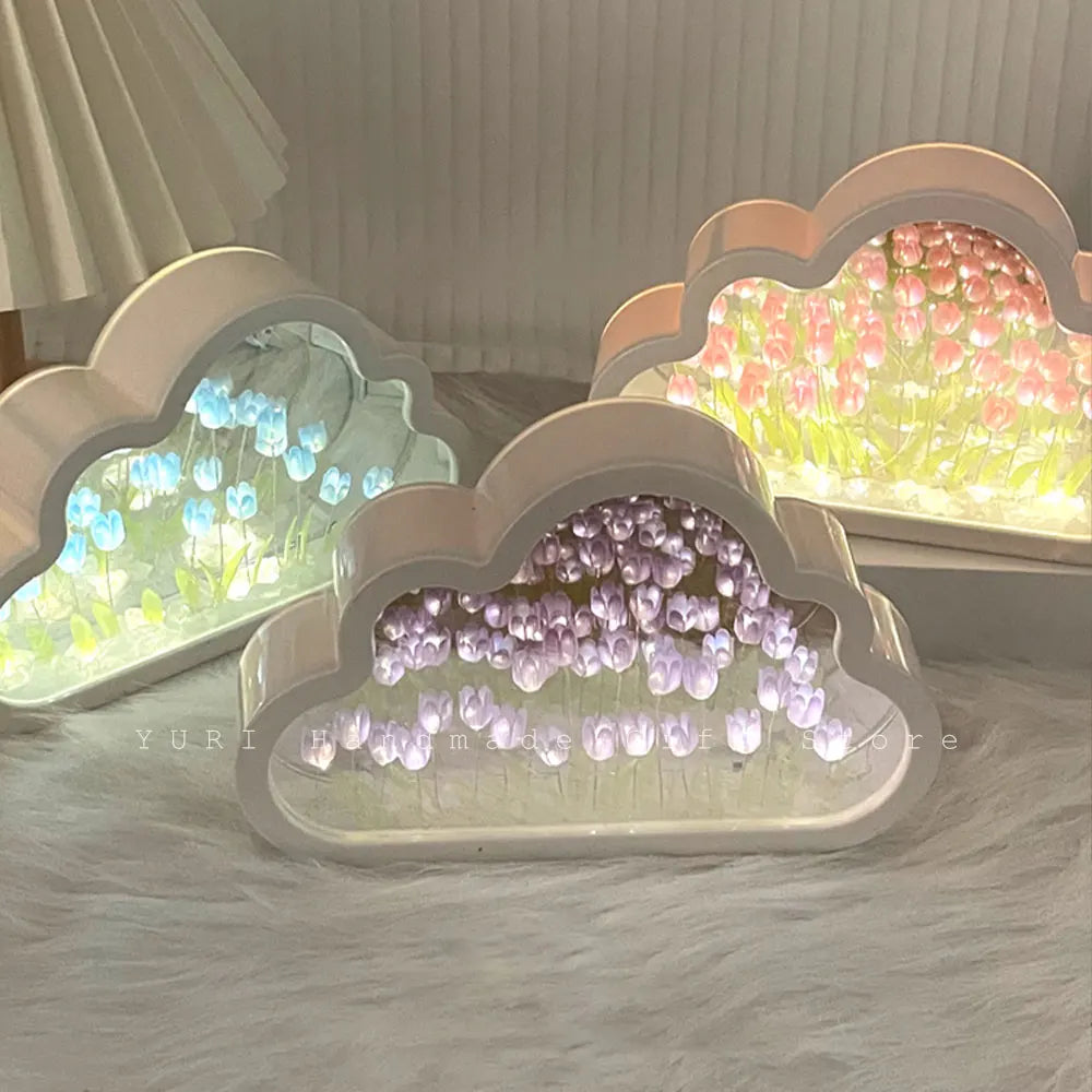 Cloud Tulip Night Light Handmade Mirror Creative Atmosphere Lamp Birthday Gift