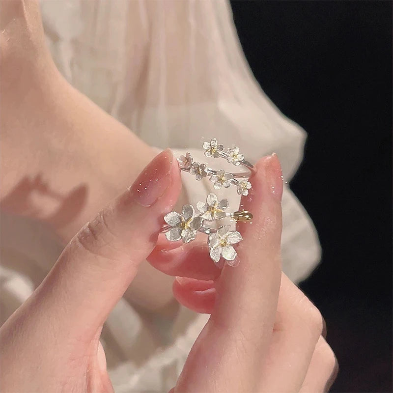 Unique Delicate Flower Opening Adjustable Rings