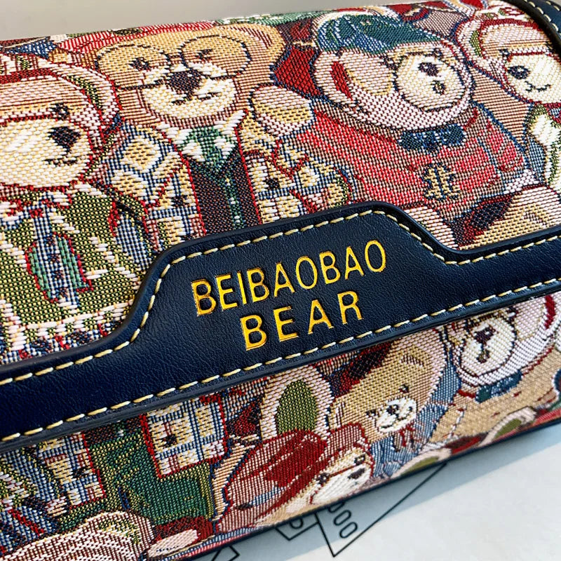 Casual crossbody bag, bear pattern, stylish and playful