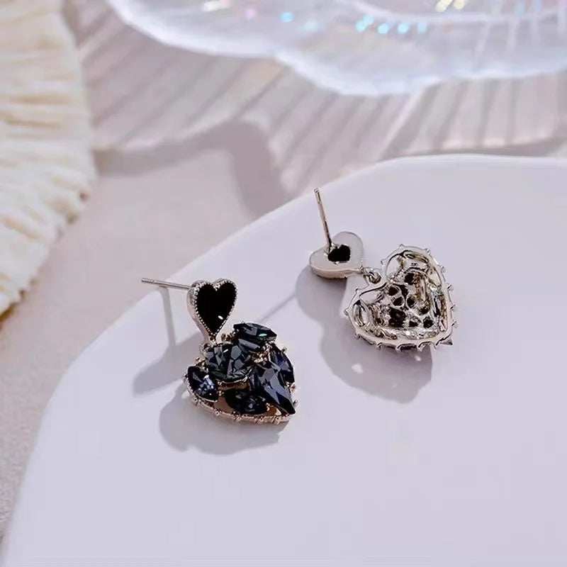 Black Rhinestone Love Earrings