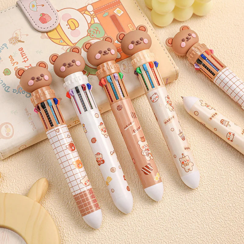 10 Colors Ballpoint Pen Cartoon Bear 0.5mm Colorful Ink Gel