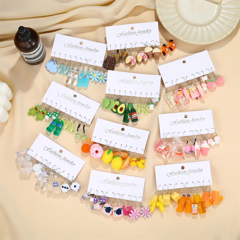 Cute Cartoon Animal Fruit Earrings Set