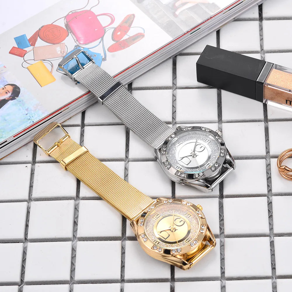 Gold Silver Stainless Steel Ladies  Watch