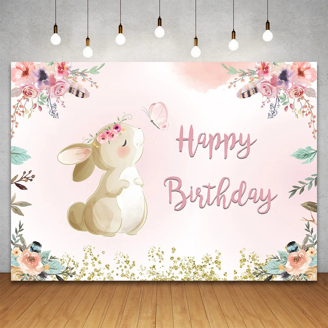 Bohemian Style Flowers Bunny Birthday Photography Backdrop Backgrounds Party Wall