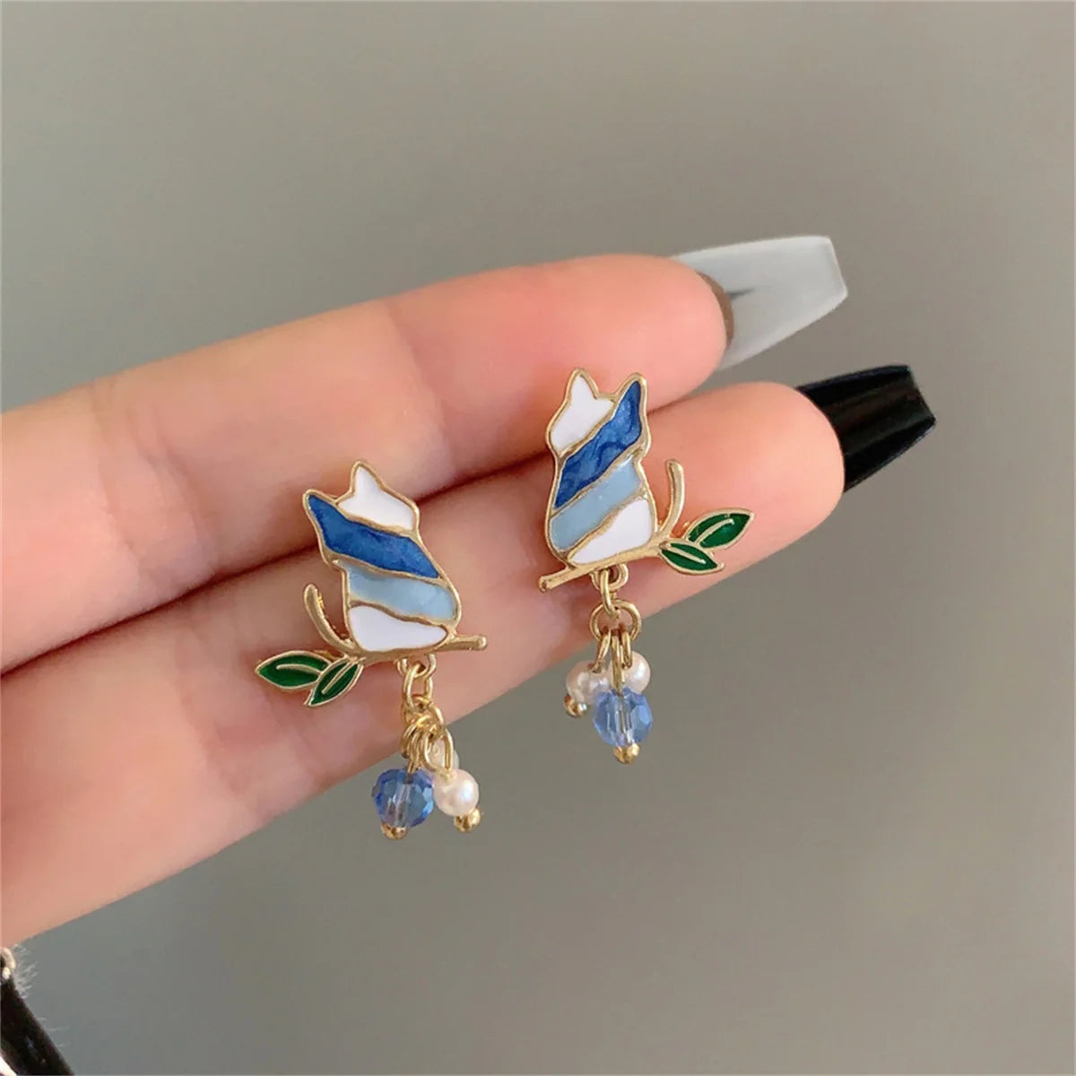 Korean Fashion Bow Rabbit Asymmetric Dangle Earrings