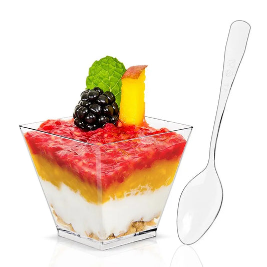 20 X 2oz Square Mini Dessert Cups With Spoons,