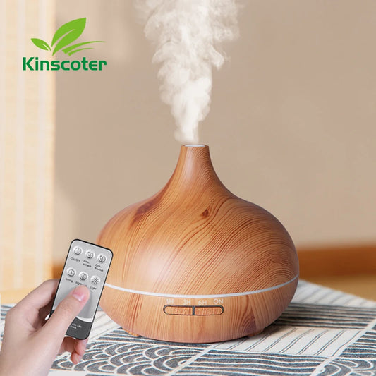 Aromatherapy Essential Oil Diffuser Wood Grain Remote Control Ultrasonic Air Humidifier with 7 Colors Light