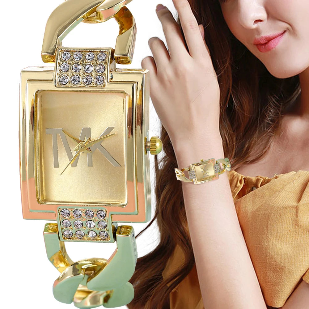 Elegant Style Metal Strap Square Watch