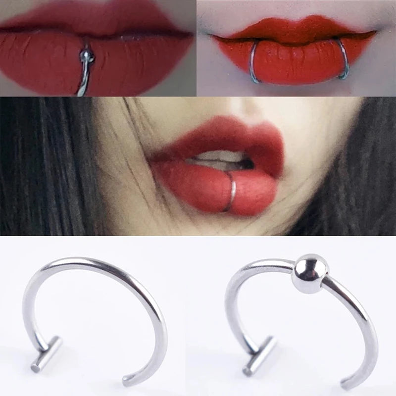 New Punk 8/10mm Titanium Steel Lip Rings