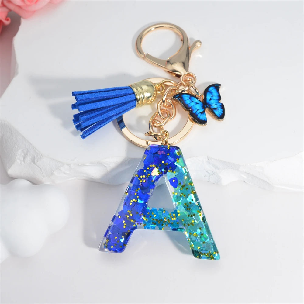 Sea Blue A To Z 26 Letter Keychain Women Wallet Charms