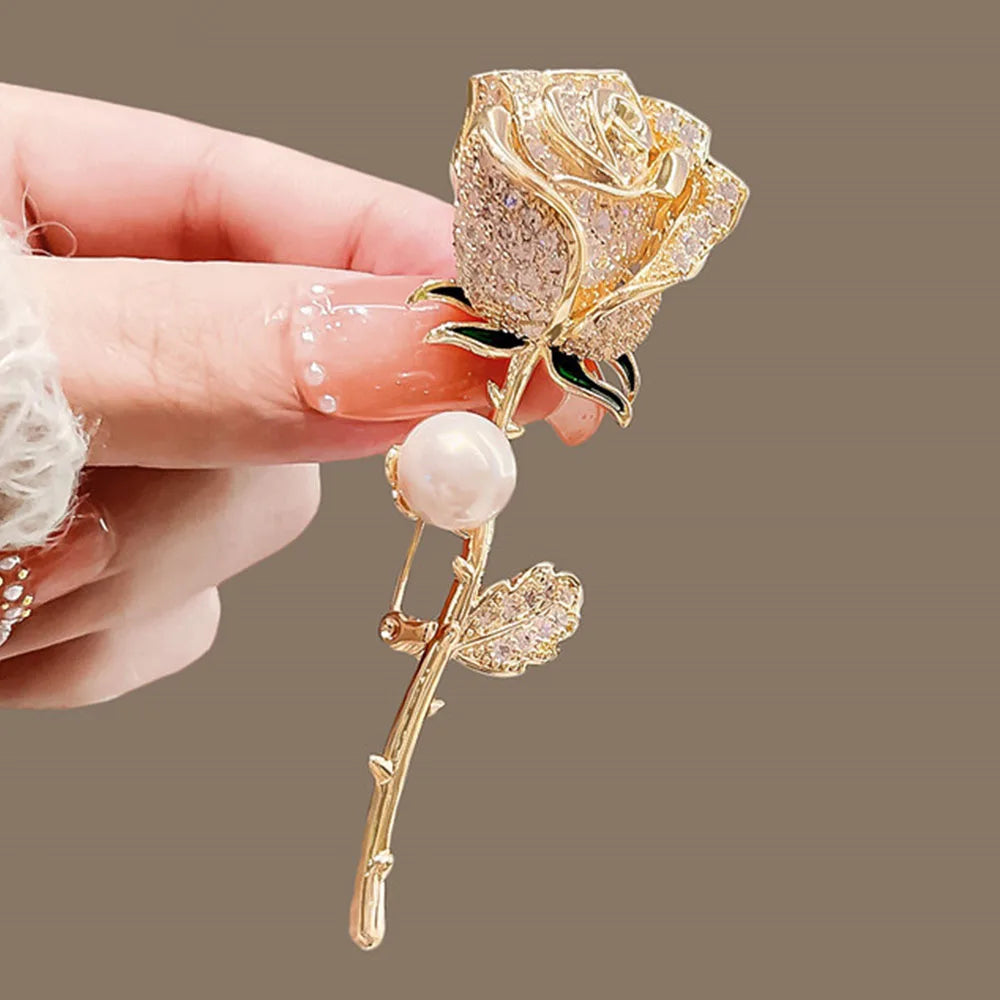 Elegant Gold Color Rose Flower Brooches