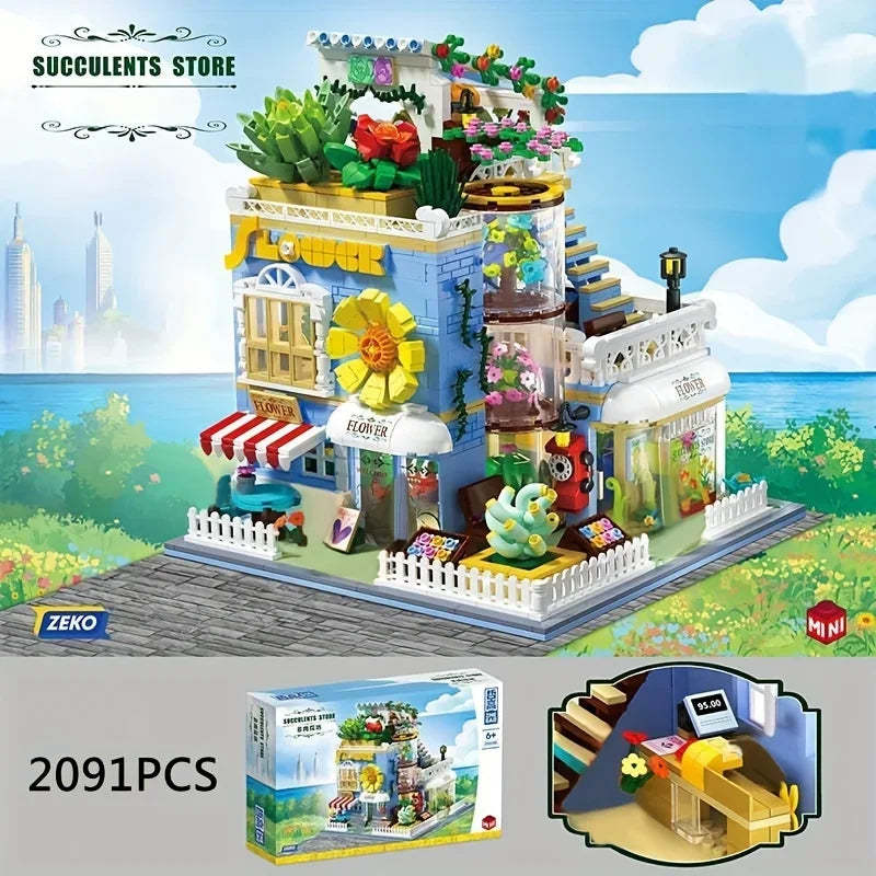 2091PCS Succulent Flower House Building Blocks Set,