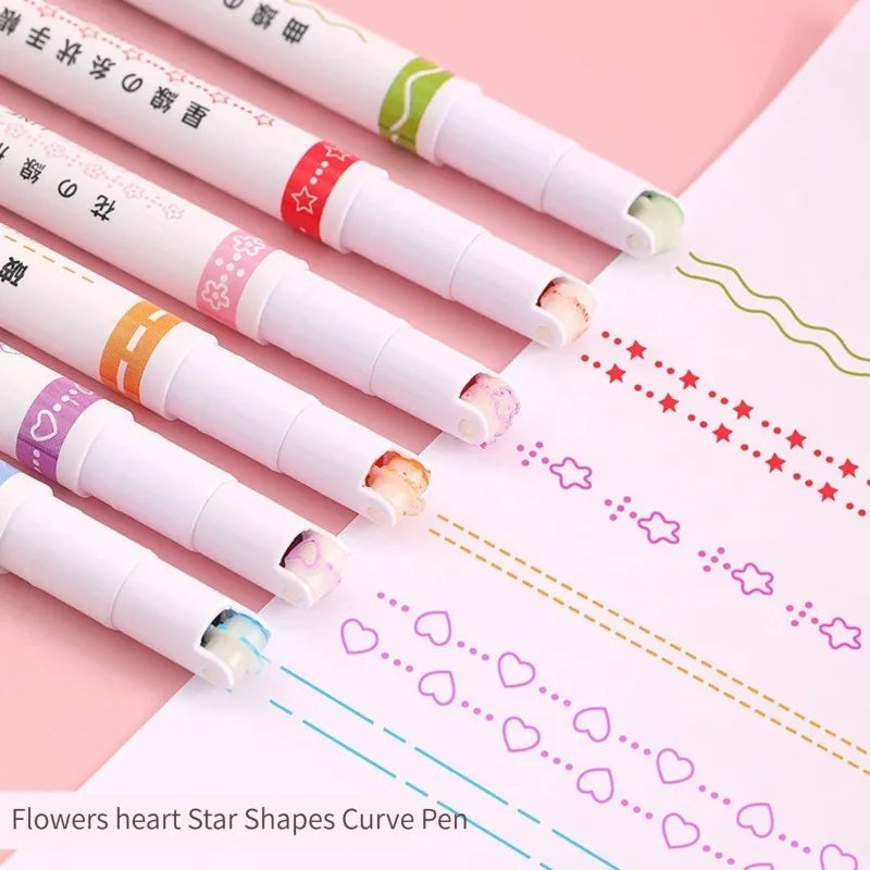 6Pcs/ Flowers Line Shaped Highlighter Pens Roller