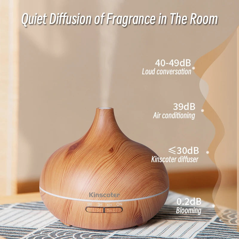 Aromatherapy Essential Oil Diffuser Wood Grain Remote Control Ultrasonic Air Humidifier with 7 Colors Light