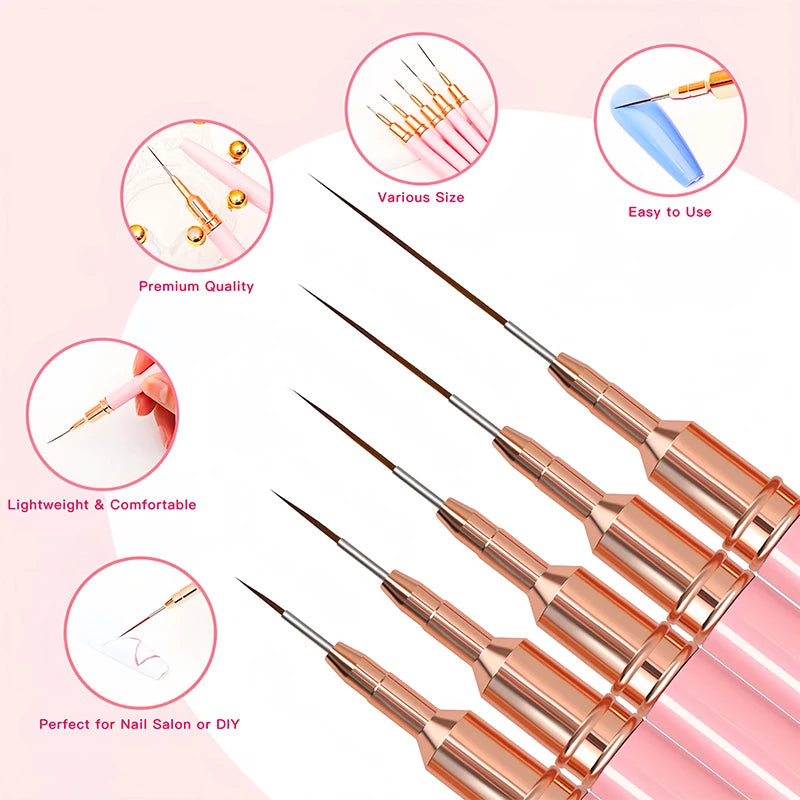 5 Pcs Nail Art Liner Brushes Set