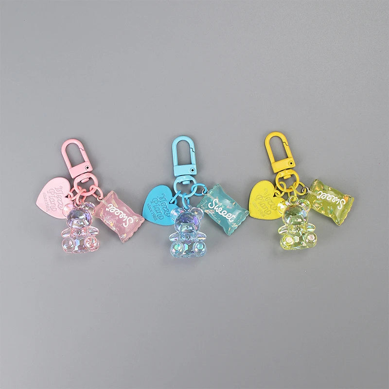 Cartoon Bling Heart Bear Animal Candy Keychain Key Ring