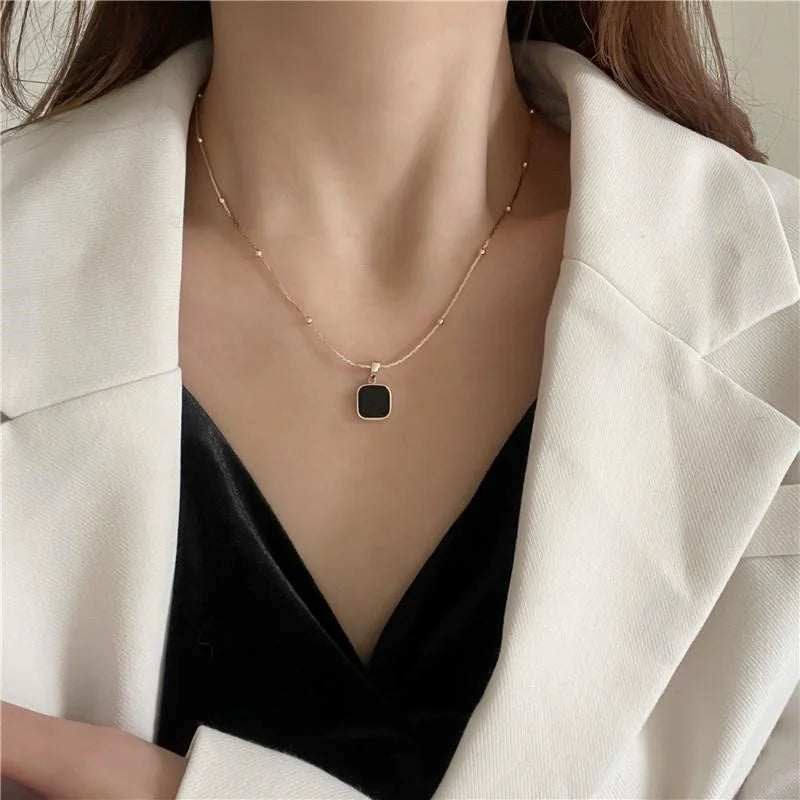 Stainless Steel Necklaces Black Exquisite Minimalist Square  Chains