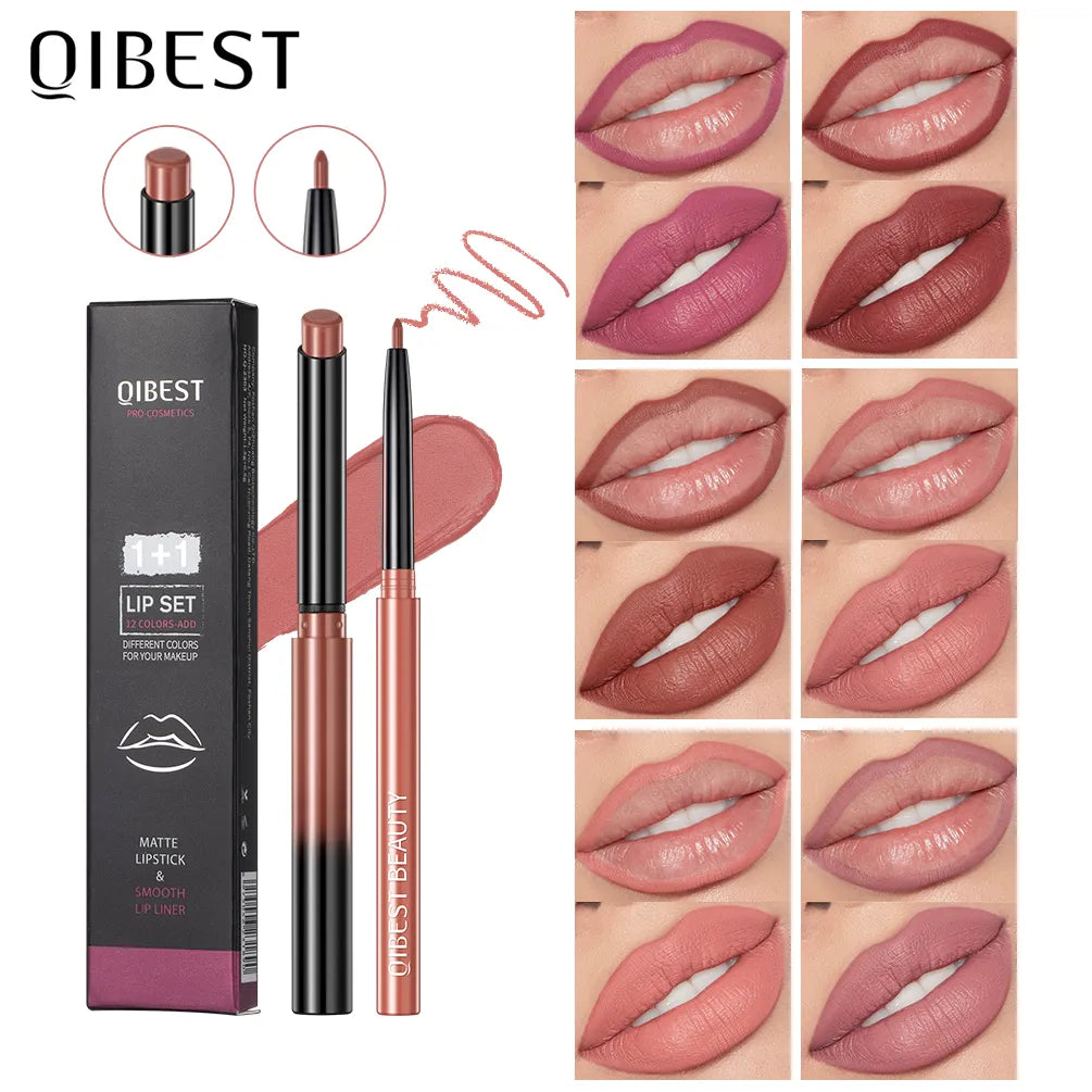 2pcs Lipstick Lipliner Pen Set Matte Velvet Lip Liner Pencil