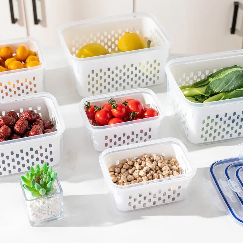 Refrigerator Preservation Storage Box Drain Basket Storage Containers