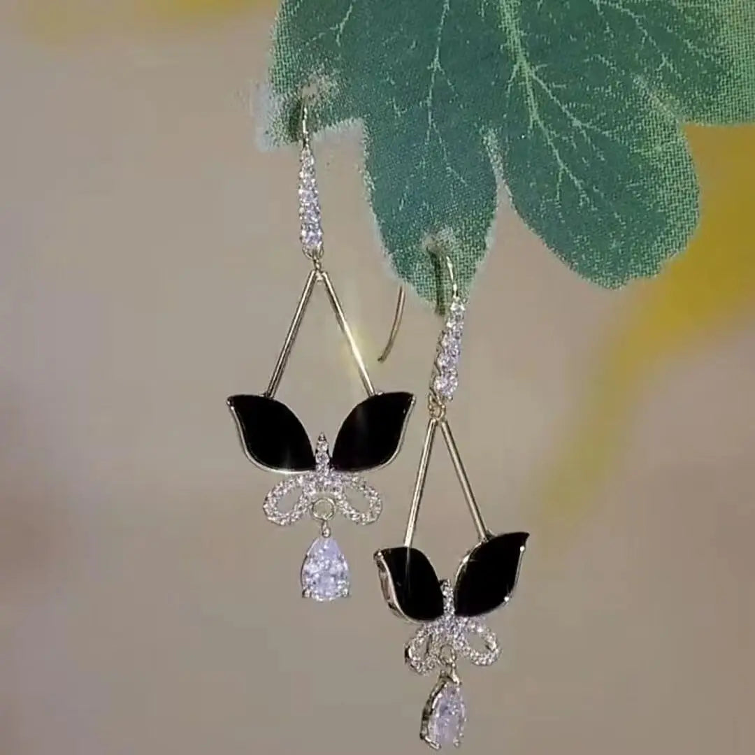 Trend Unique Design Elegant Exquisite Zircon Black Butterfly Earrings