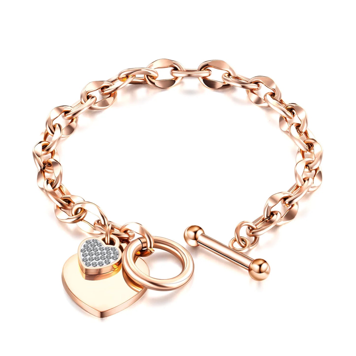 Stainless Steel Gold Plated Waterproof Geometric Heart Pendant Bracelet