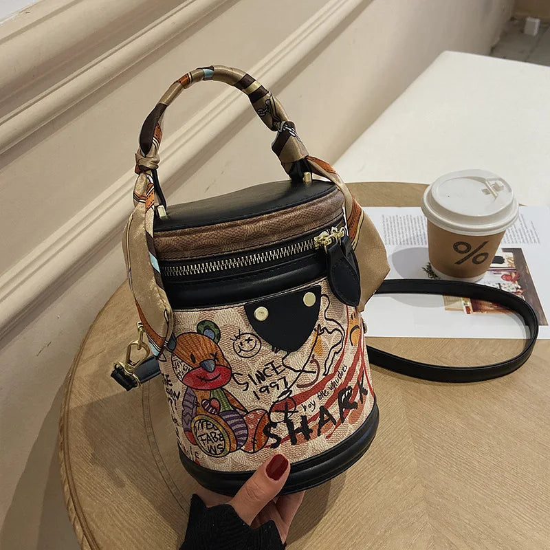 Trendy Graffiti Bucket Bag