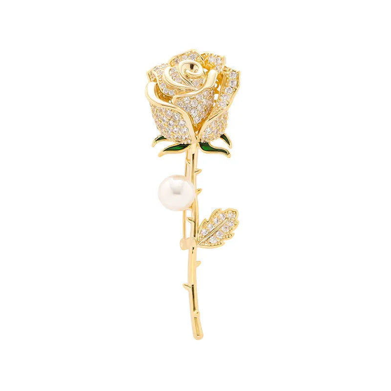 Elegant Gold Color Rose Flower Brooches