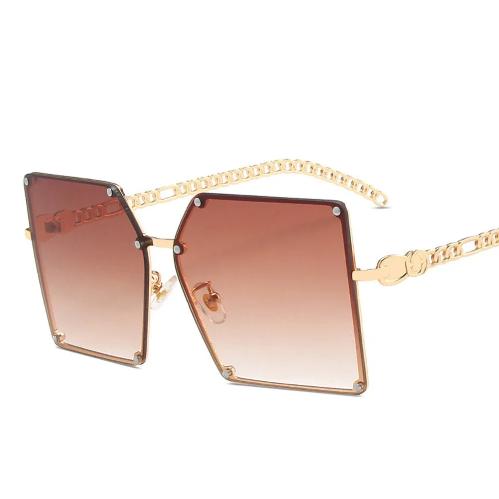 New Fashion Oversize Gradient Sunglasses Vintage Alloy Chain Frame