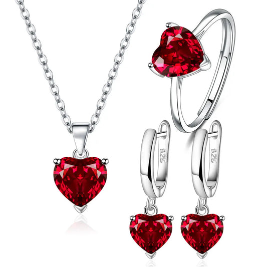 Elegant Heart Zircon Ring Earrings Necklace