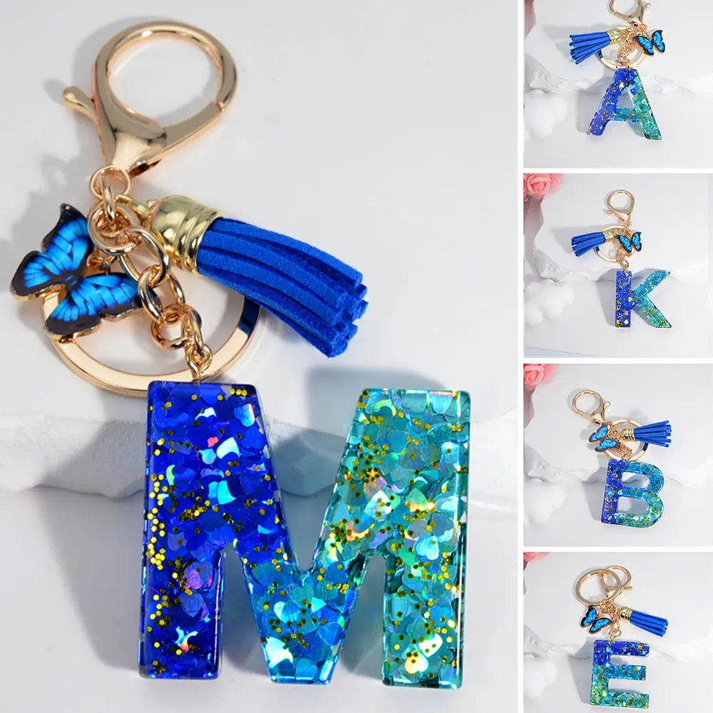 Sea Blue A To Z 26 Letter Keychain Women Wallet Charms