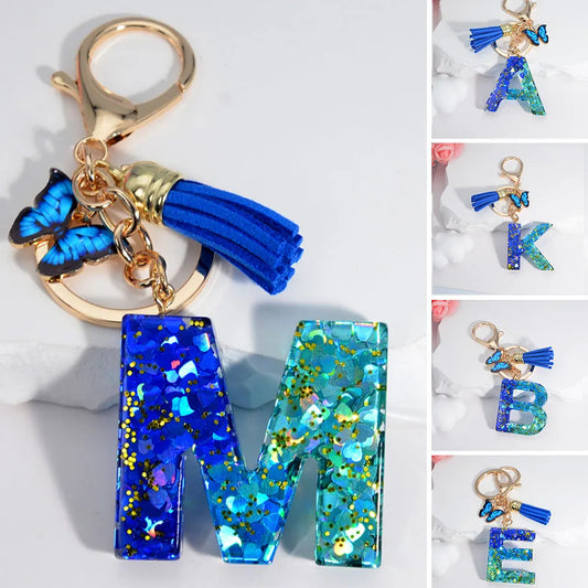 Sea Blue A To Z 26 Letter Keychain Women Wallet Charms