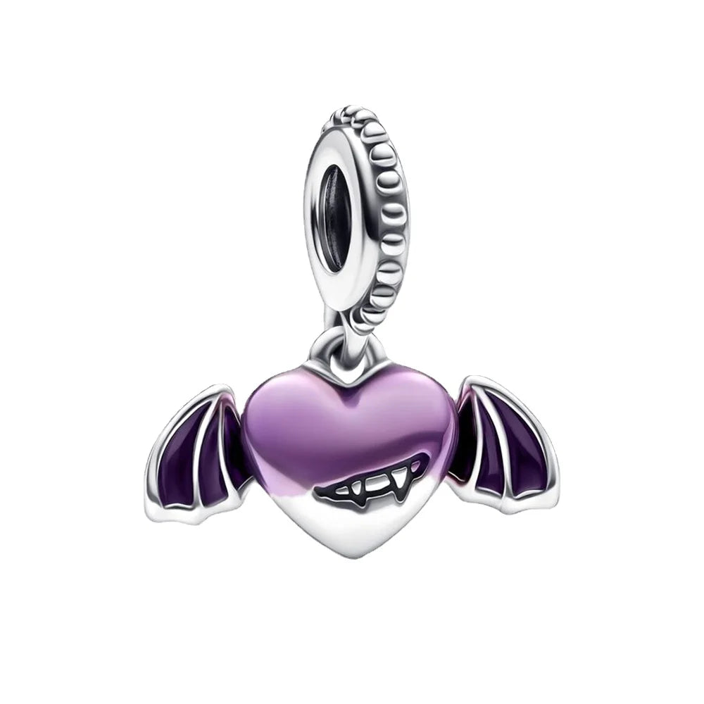 New Sterling Silver Purple Bead Flower  Charm Fit Original Pandora Brand Bracelet