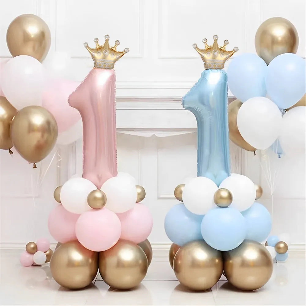 Birthday Latex Balloons Pink Blue Crown