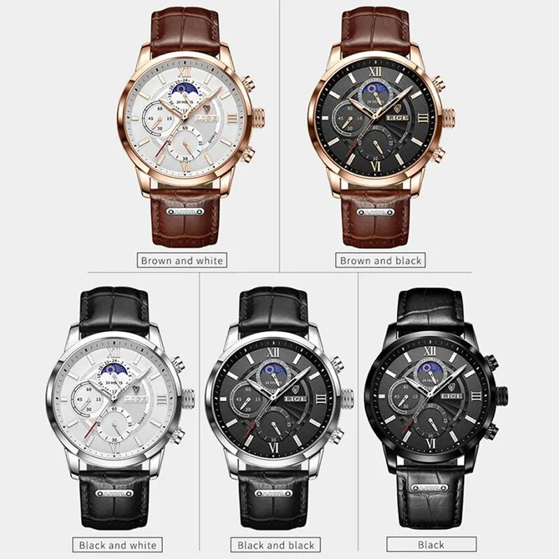 Mens Watches Luxury Brown Leather