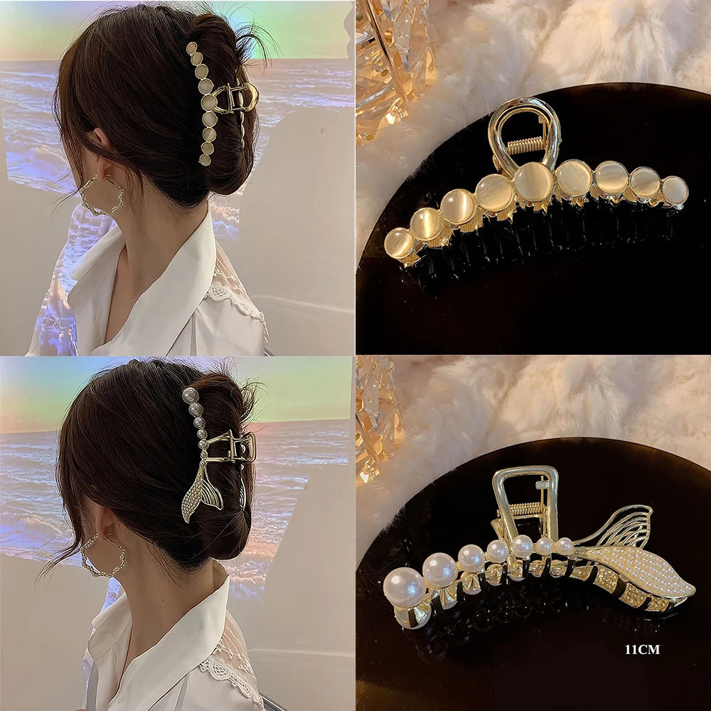 Shiny Rhinestone Crystal Opal Pearl Hair Claw Clips