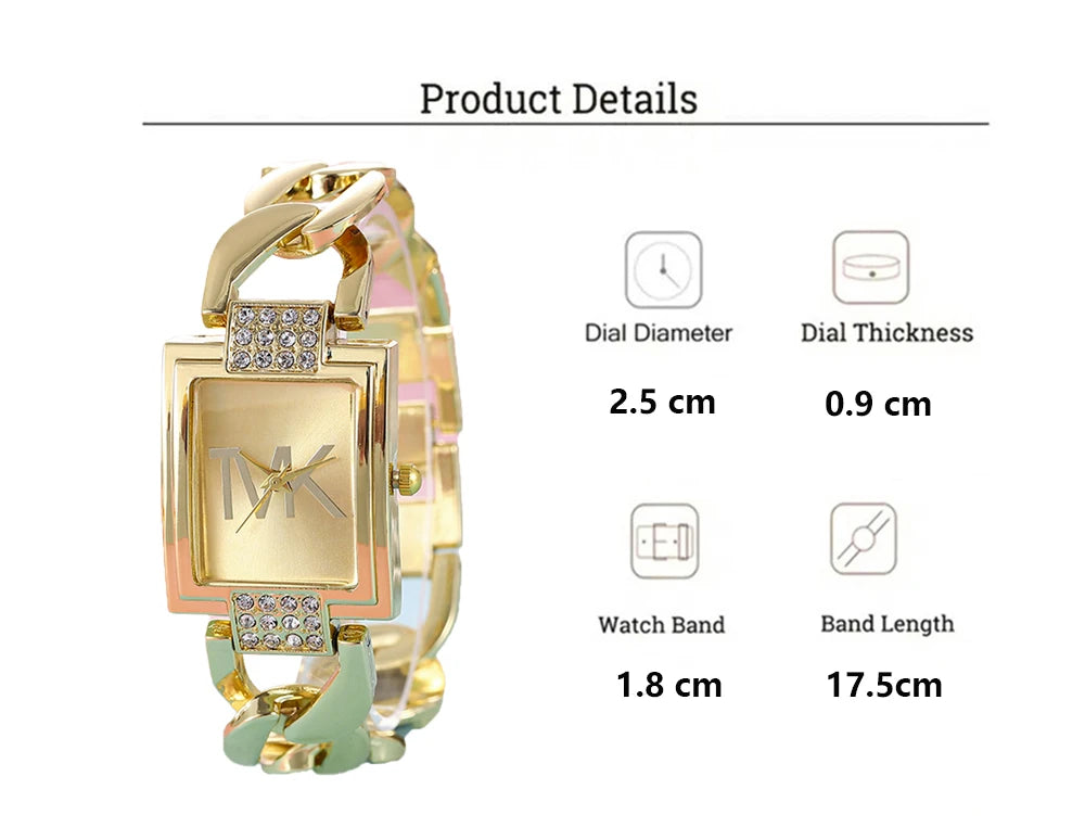 Elegant Style Metal Strap Square Watch