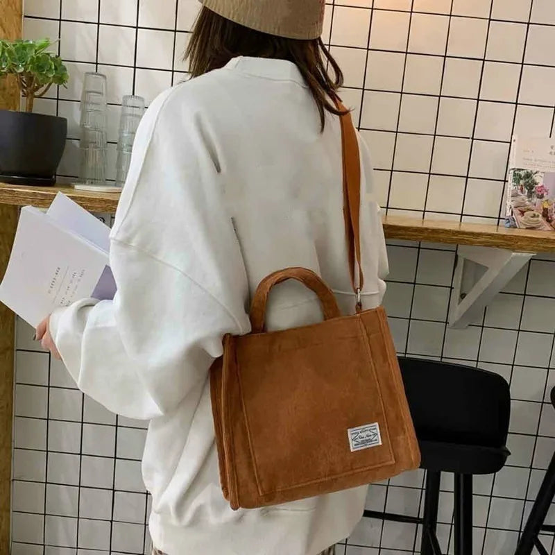 Corduroy zipper Shoulder Bag