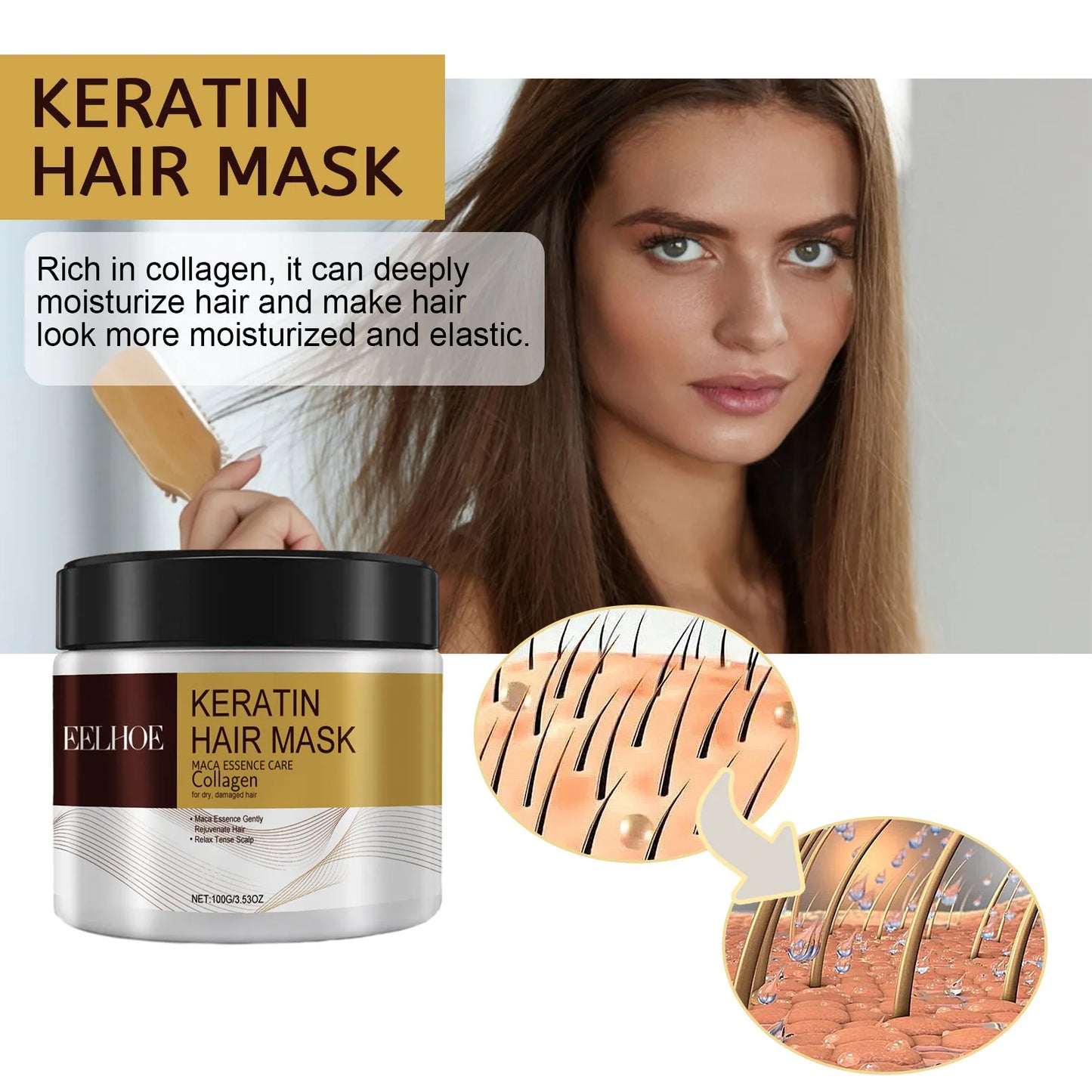 Collagen Mask for Hair Deep Moisturizing Nourish Shine Damaged Hair