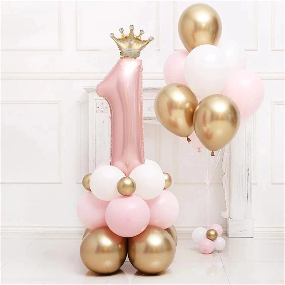 Birthday Latex Balloons Pink Blue Crown